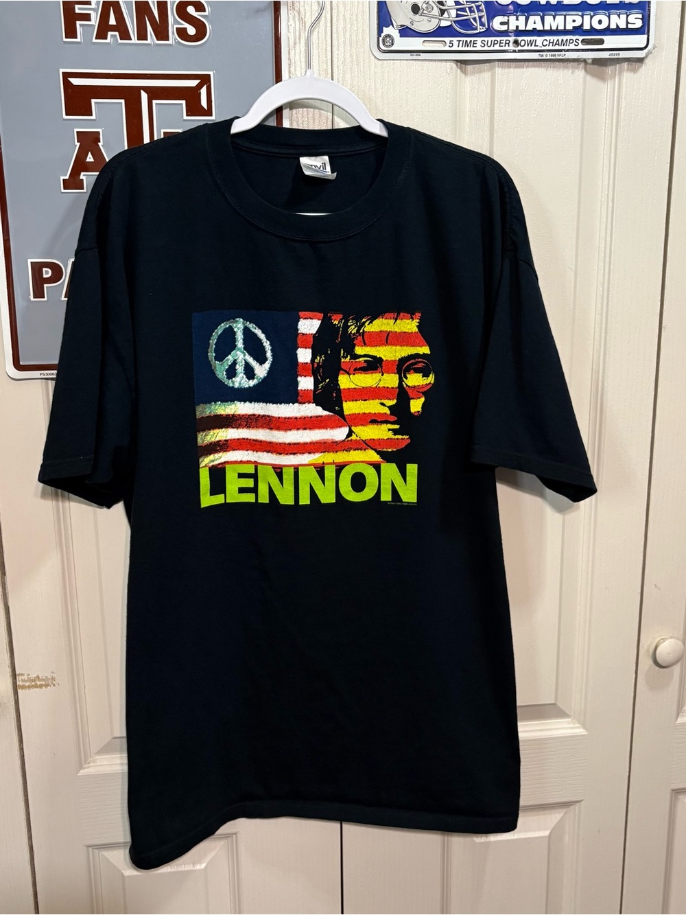 Vintage John Lennon Graphic Tee with Peace Flag